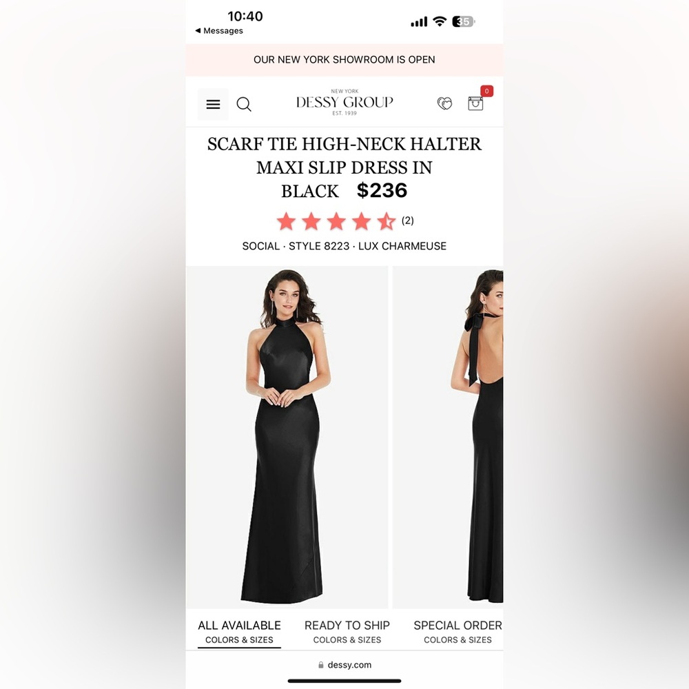 Scarf tie high-neck maxi halter slip dress in black